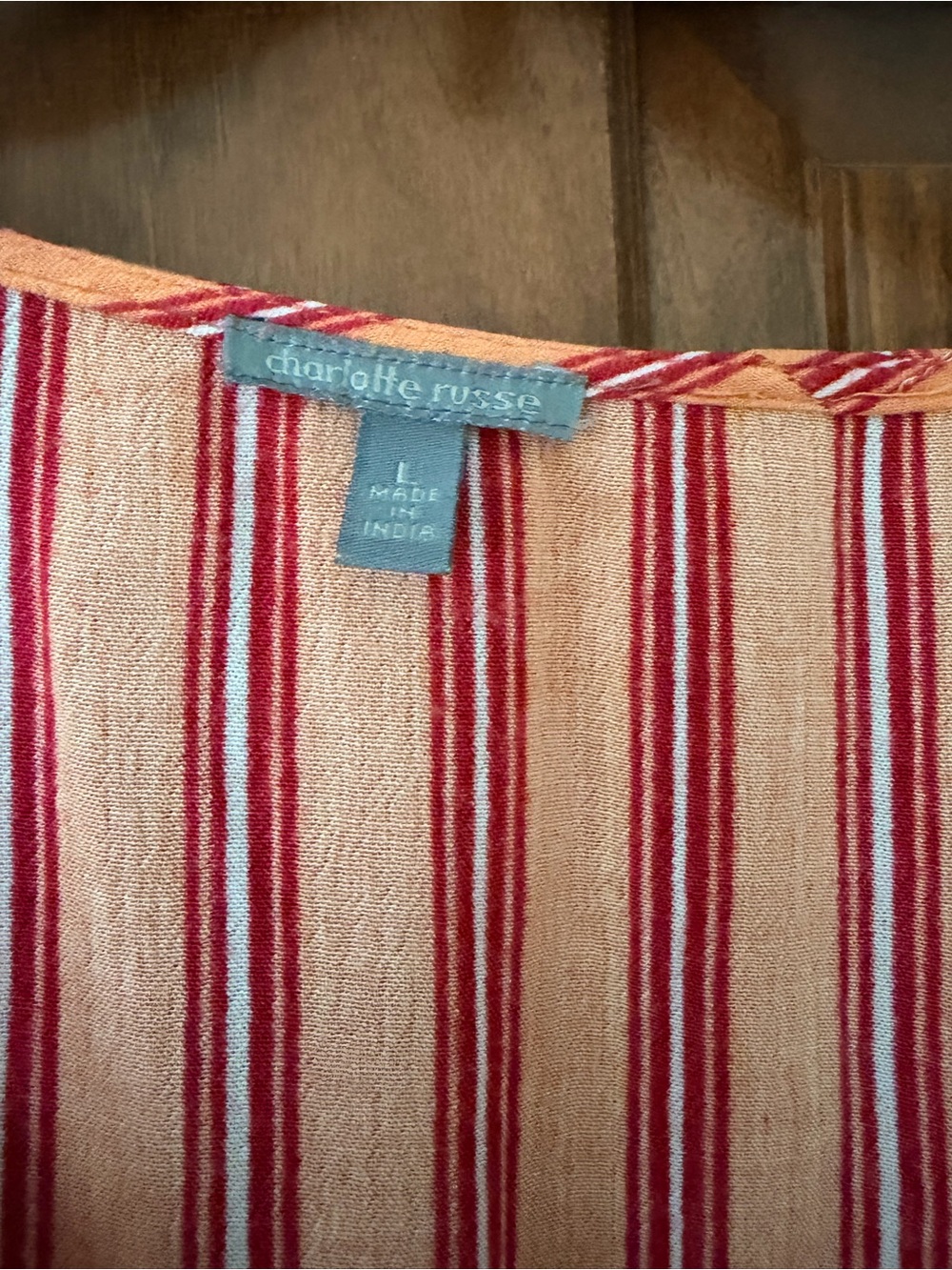 Charlotte Russe Orange and Red Pin Striped Tie-Front Button Blouse - Picture 3 of 4